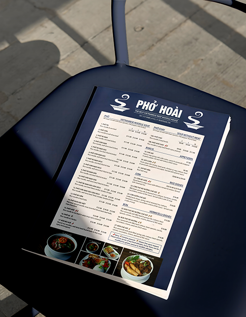 An example of a menu designed by MWK Marketing & Design.